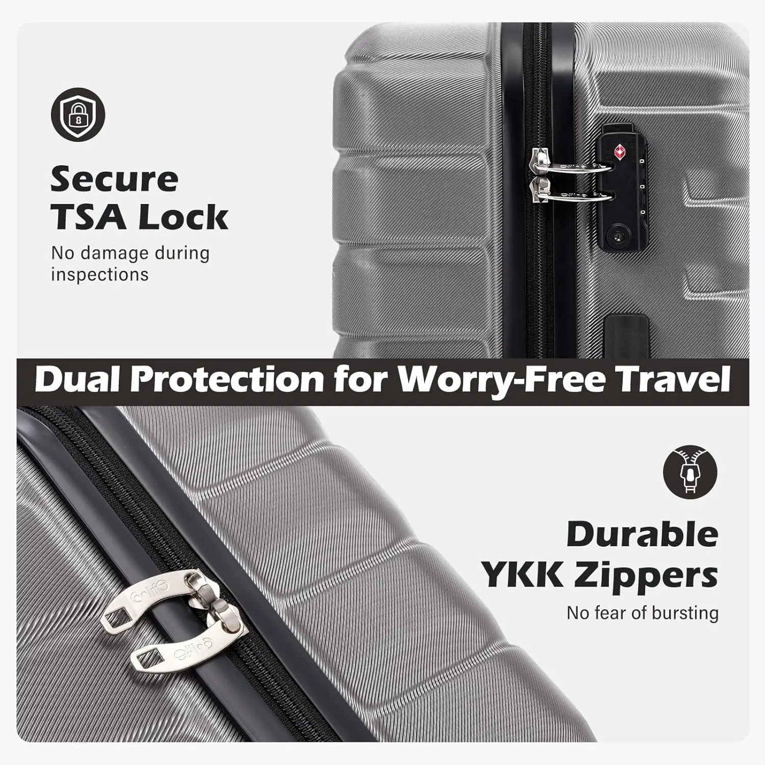 Coolife Luggage Sets, 3 Piece Hard Shell Suitcase Set with Spinner Wheels, Expandable Large Checked Luggage, Lightweight Rolling Carry On with TSA Lock Gray Stylish