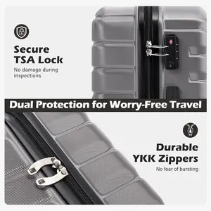Coolife Luggage Sets, 3 Piece Hard Shell Suitcase Set with Spinner Wheels, Expandable Large Checked Luggage, Lightweight Rolling Carry On with TSA Lock Gray Stylish