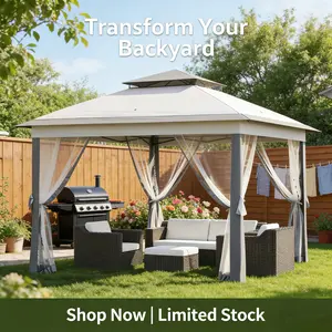 LH-60g/m² PA Coated Polyester Fabric,4-Sided Eaves Canopy Tent,  Modern stylish tent, beautiful design, great for picnic, photos，Includes Four Mesh Sidewalls with Zipper Door - Perfect for Outdoor Events, Parties, and Picnics