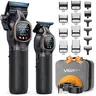 VGR Professional Men's Barber Equipment Clippers & Beard Hair Trimmers Set - Stainless Steel, Turbo 9000 RPM, USB-Powered Cordless, Adjustable, Cleansing-Friendly Rechargeable, All Hair Types, Smoothing Performance, Package Case, Father’s Day Gift