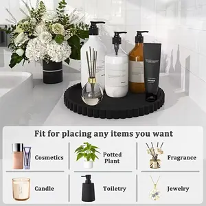 Modern black silicone round tray, suitable for coffee table decoration - minimalist design art center decoration, ideal for home decoration, perfume display and fashion center decoration, coffee bar decoration