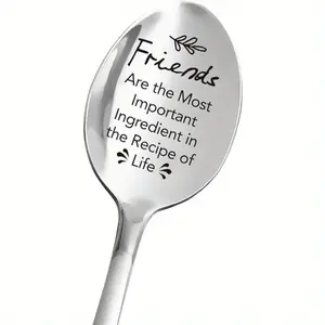 Friends Are The Most Important Ingredient Spoon, 1 Count Stainless Steel Engraved Coffee Tea Dessert Spoon, Birthday Thanksgiving Gift for Friend, Dinnerware Utensils