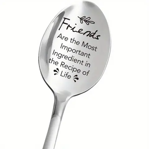 Friends Are The Most Important Ingredient Spoon, 1 Count Stainless Steel Engraved Coffee Tea Dessert Serving Spoon, Birthday Thanksgiving Gift for Friend, Dinnerware Utensils, Metal Utensils, Tea Spoons