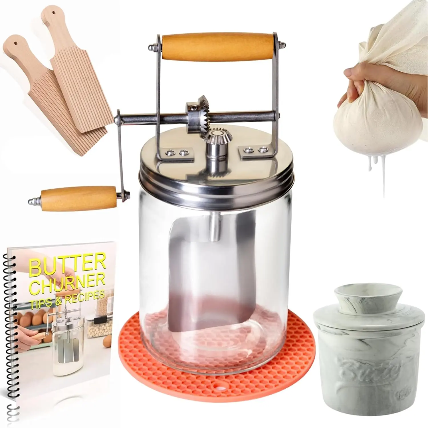 Dazey Butter Churn - Hand Crank Butter Churner- Manual Butter Maker- Beech Wood BUTTER PADDLES INCLUDED. Create Delicious Homemade Butter With Your Own Hand Crank Dazey Butter Churner (Turn N Churn)