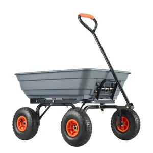 Garden Cart, Durable Poly Dump Cart with Simple Assembly Steel Framework, Versatile Dump Cart with Dual-Function Handle, Handy Wheelbarrow with 600 lbs Load Capacity, 10 inch Wheels