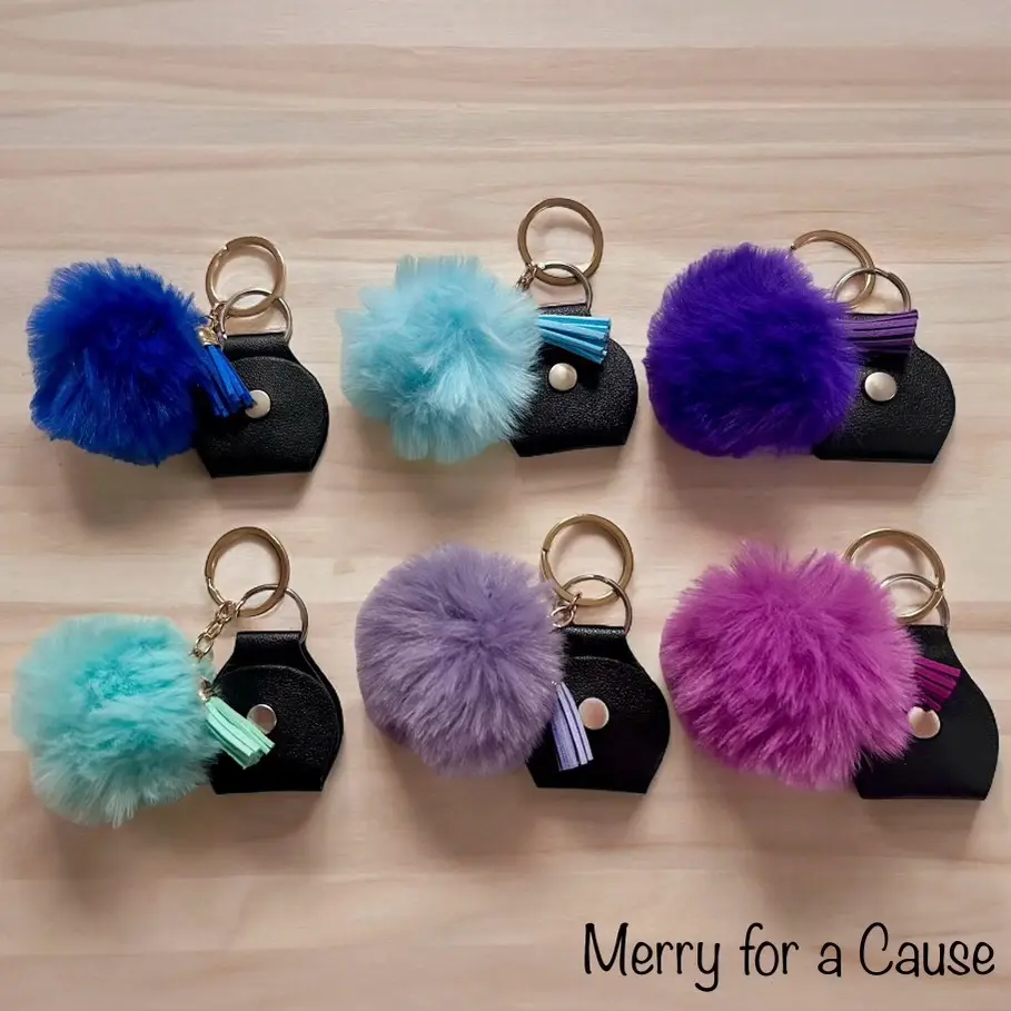 Pocket Hug Keychain with Colored Puff Ball