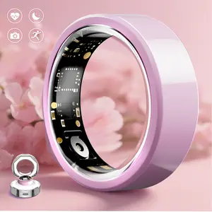 New Ceramic Smart Ring Pink Wearable Fitness Tracker Health Calories Monitoring Pressure Exercise Data for Men Women with Charging Case Waterproof Android iOS Compatible Wristwatch Wireless