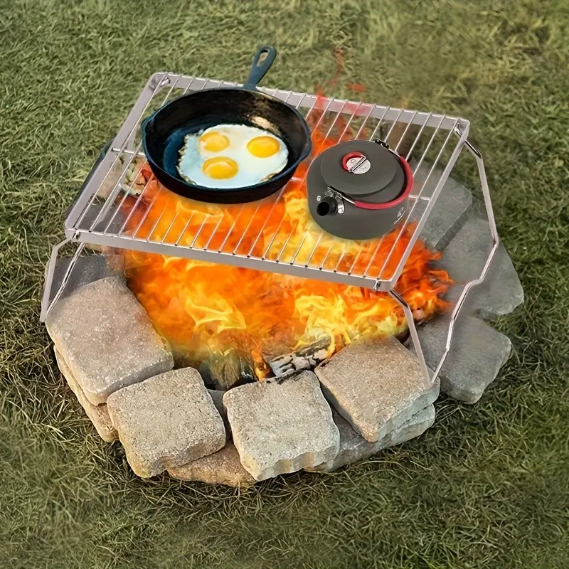 Portable Folding Campfire Grill with Legs - Stainless Steel Fire Pit, Collapsible Outdoor Fire Rack, Suitable for Wood/Charcoal/Dual Use, Camping Stove, Hiking, Camping (No Assembly Required), Non-Food Contact