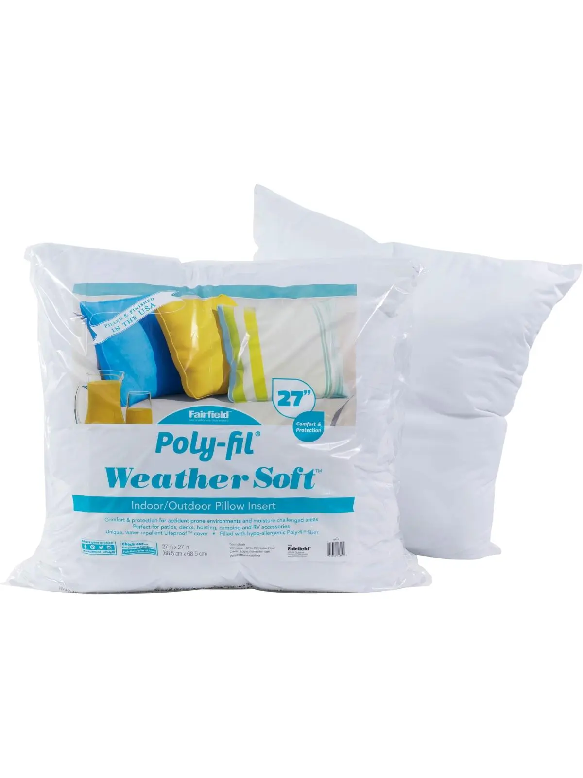 Fairfield WP27 Polyester Fiber Pillow Insert, 27 x 27 in. Poly-Fil Cushion Insert, Polyester Fiber Pillow Inserts