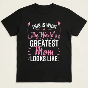 Men's 220gsm Pure Cotton Seamless Fitted Retro Round Neck Shortsleeve Tshirt - Menswear Top, Smooth Soft Solid Fabric, "This Is What the World's Greatest Mom Looks Like" Graphics, Mother's Day Gift, Casual Attire