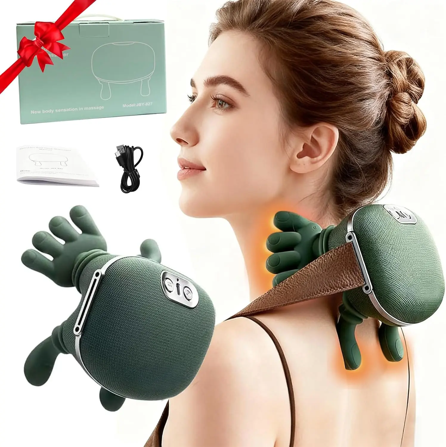 Portable electric acupressure kneading massager, deep tissue massage device, suitable for back, neck, shoulders, and lower abdomen