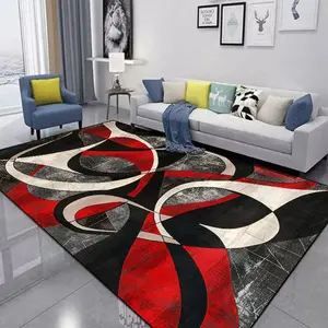 Modern Abstract Geometric Flannel Area Rug - Red Black & White Curved Print Soft Mat for Living Room & Bedroom, Non-Slip Artistic Home Decor #ModernAbstractRug #GeometricCurvedMat #ArtisticHomeDecor #RedBlackWhiteCarpet #NonSlipFlannelRug