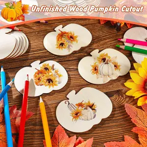 24pcs Blank Wooden Pumpkin Slices 8x6.5cm for DIY Painting and Home Decor