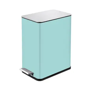 QUALIAZERO 2.6 GAL/10L, Slim Shape, Stainless Steel Step-ON CAN, with Soft Close LID (Aqua Haze)