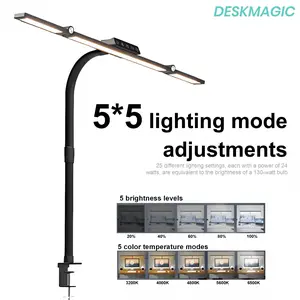 DeskMagic LED Desk Lamp for Home Office Dual-Head Design High Brightness 25 Models Adjustable Gooseneck Remote Control Timer Functionality Black Multifunctional Desktop Manager 5x5 Lighting Mode Adjustments