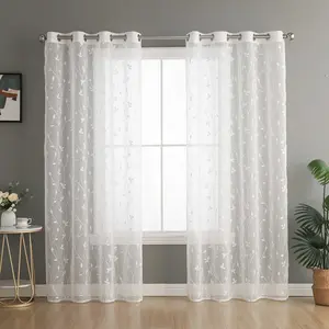 Classical Embroidered Tulle Curtains, White Transparent Curtains, Suitable for Bedroom, Balcony, Living Room Luxury Curtains, Elegant White Lace Curtains with Delicate Leaf Embroidery , Light-Filtering Polyester Drapes for Living Room, Bedroom
