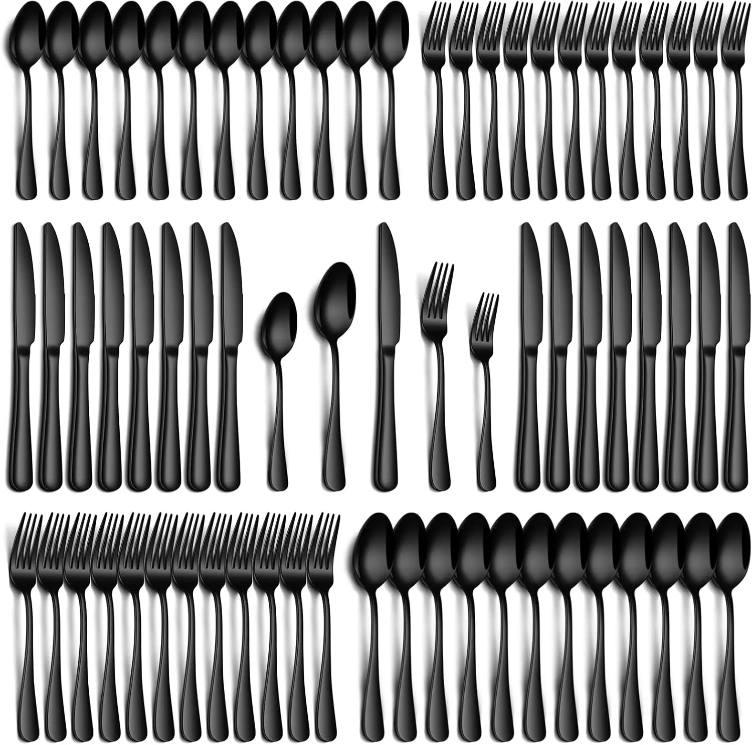 Fmvkoe 60pcs Silvery/Black Stainless Steel Silverware Suitable For 12 People To Use, Steak Knife, Salad Fork, Dessert Spoons, Cutlery Set With Gift Box, Kitchen Accessories, Home Outdoor, Wedding Camping Stuff, Christmas Party Gift, Dishwasher Safe,summer