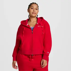 Champion Women's Cropped Fleece Zip-Up Sweatshirt - Red M