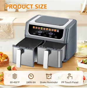 Dual Basket Air Fryer Oven, Digital Control, Clear-View Window, Versatile Air Fryer for Roasting, Baking, Reheating Healthy Meals