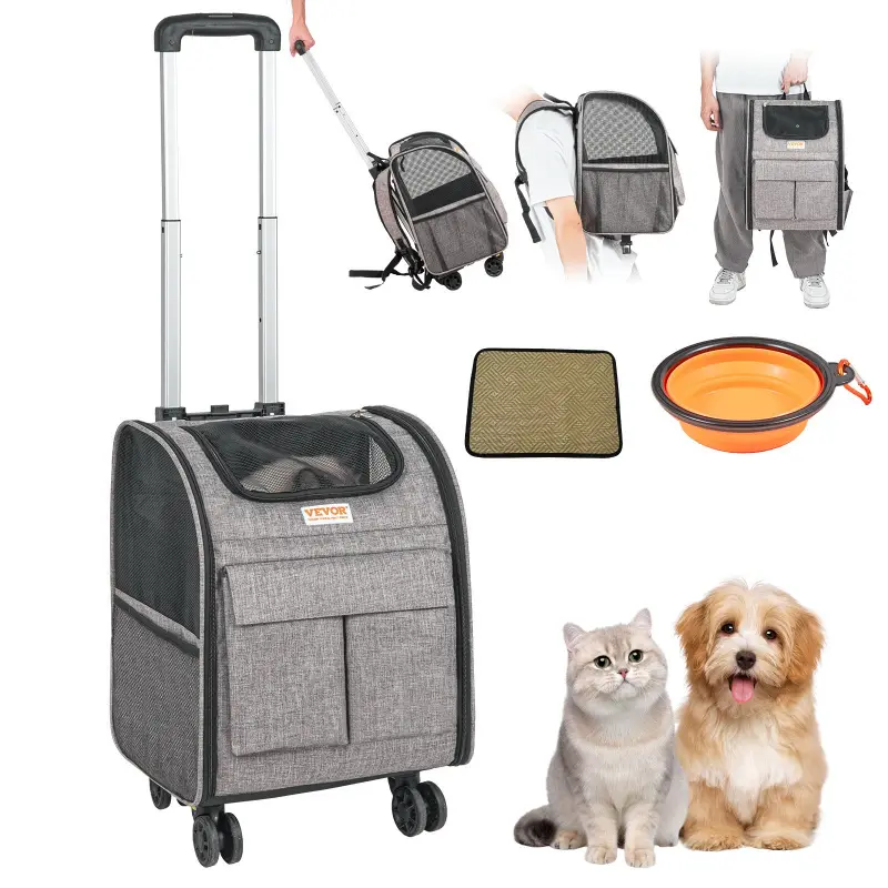 【DealsForYouDays】VEVOR Rolling Pet Carrier Backpack with Removable Wheels for Under 18LBS, Large Soft Sided Wheeled Dog Carrier Cat Travel Carrier Airline Approved for Small Dogs and Medium Cats with Upgraded Wheels