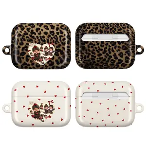 Cute Heart Monchichi Doll AirPods Case – Leopard & Love Heart Pattern, Aesthetic Retro Style Protective Cover for AirPods 1 2 3 4 & AirPods Pro 1/ Pro 2/ Pro 3, Kawaii Gift