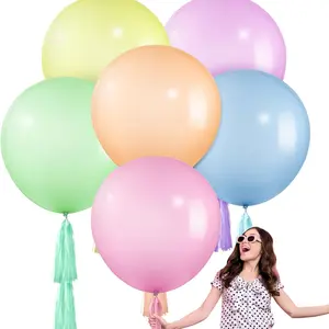 Jumbo Pastel Balloons 36 Inch Macaron Balloon with Tassels, Giant Latex Balloon for Birthday Party, Baby Shower, Easter Decorations