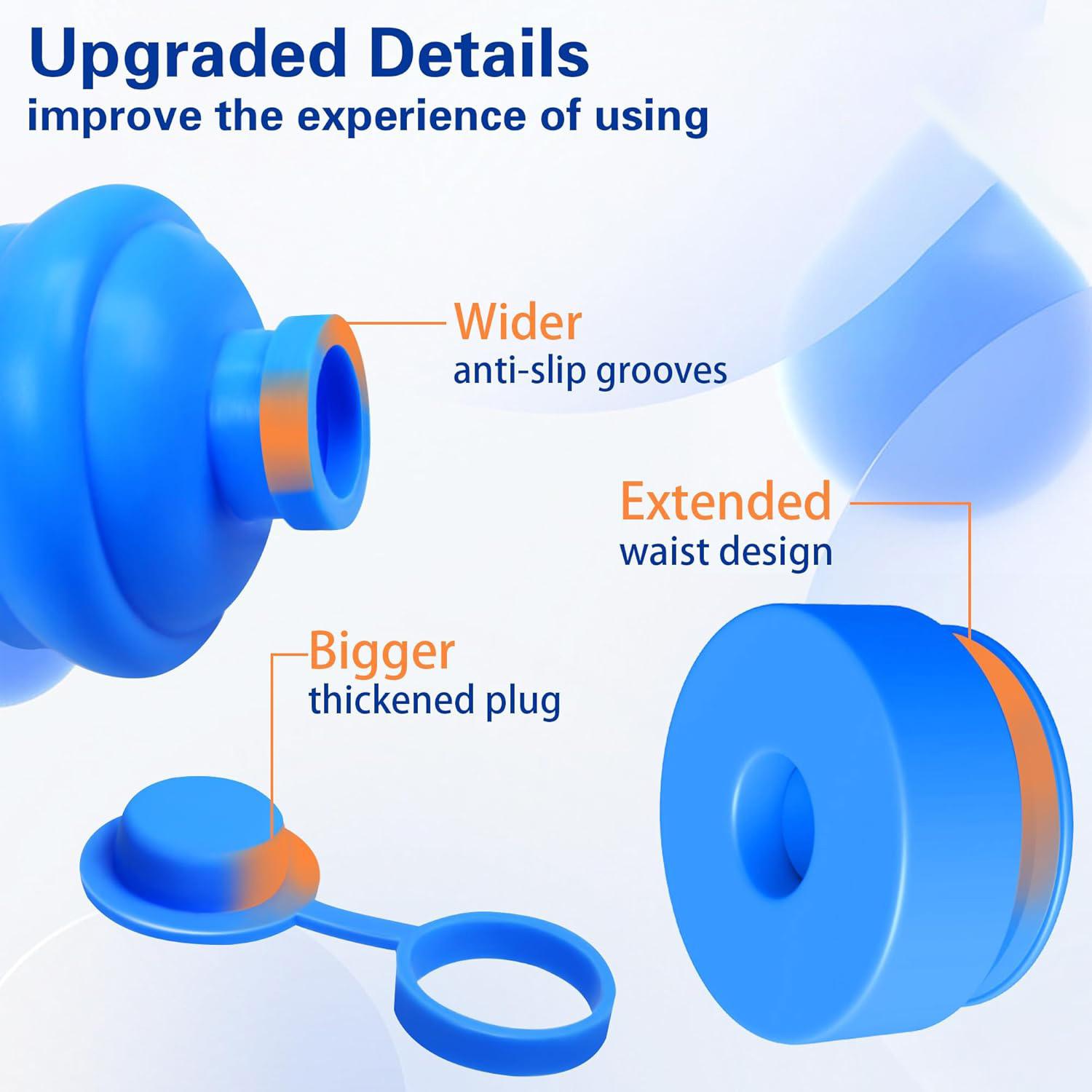 3Pcs Reusable Silicone Water Bottle Cap, Spill-Proof Dust-Proof Replacement Lid, Universal Water Jug Cover, Drinkware Accessories for Home Office Dorm, Blue