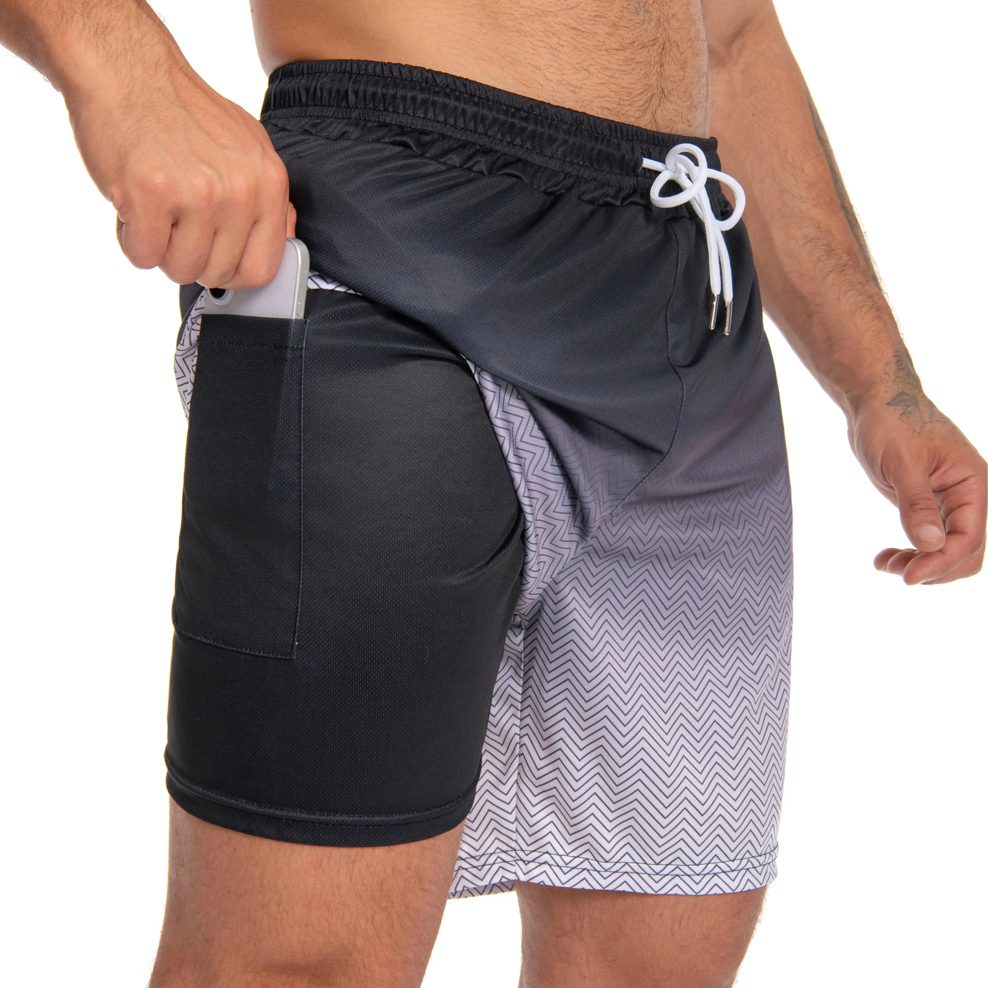 JUNBAOSS Mens Swim Trunks with Compression Stretch Beach Shorts Quick Dry with Pockets No-Chafing Board Shorts, Breathable Fit Hawaii Beach Shorts Swi