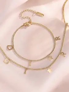 Women's Elegant Stainless Steel Jewelry Set, Creative Letter Star Pendant Necklace & Bracelet, Waterproof All-Season Wear
