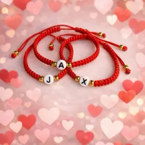 Pack of 3 Red Adjustable Initial Bracelets