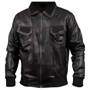 Woodring Black MA-2 Aviator Leather Bomber Jacket