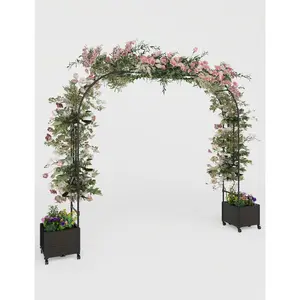 Garvee Adjustable Metal Garden Arch Trellis for Climbing Plants, Featuring Heavy-Duty Galvanized Steel Construction, Planter Box, and Versatile Use as Wedding Arch, Balloon Decor, Photo Backdrop, and Plant Support