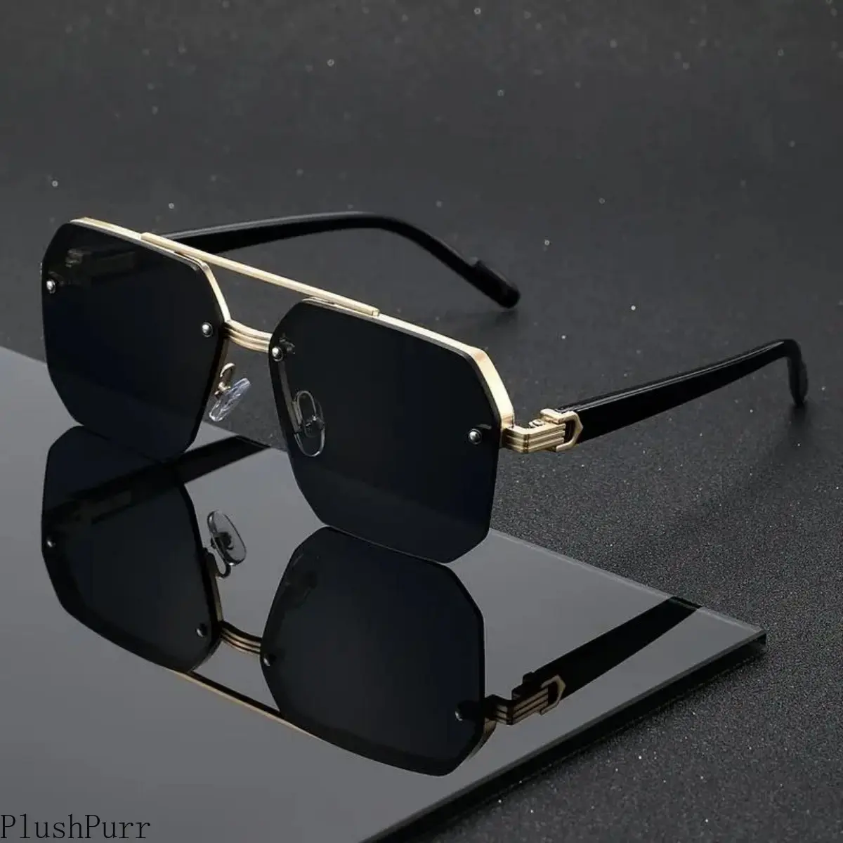 Vintage Square Sunglasses for Men-Women, Double Bridge Metal Frame, UV400 Sun Protection, Trendy Shades, Anti Uv Glasses, Bold Square Shades, Trendy Frames Sunglasses, Men's Sunglasses tiktokshopbacktoschool