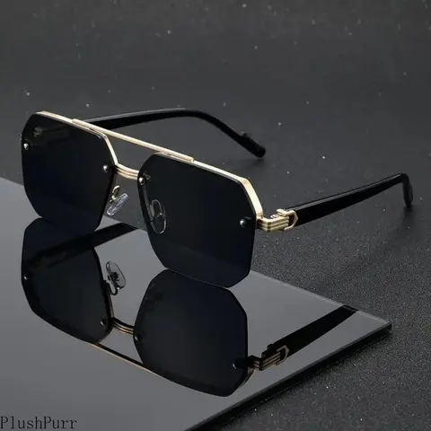 Unisex Vintage Square Fashion Sunglasses - Double Bridge Metal Frame, UV400 Sun Protection, Stylish Shades for Back to School (TikTok Shop Sohochic)