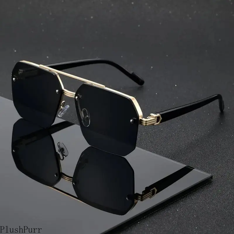 Unisex Vintage Square Fashion Sunglasses - Double Bridge Metal Frame, UV400 Sun Protection, Stylish Shades for Back to School (TikTok Shop Sohochic)