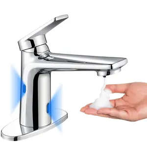 Bathroom Faucet with Soap Dispenser, Adjustable Hot & Cold Water Temperature, Short & Long Sensor Modes, Touchless Automatic Basin Sensor Faucet