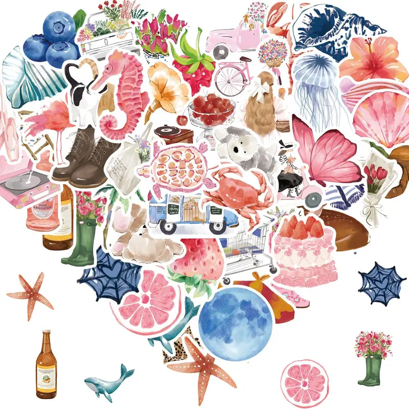 Cute Colorful Sticker, 50pcs/set Waterproof Self Adhesive Decor Paper, Decor Sticker for Gift Greeting Card Water Bottle Laptop Phone, Ornaments