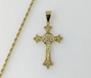 Plated Cross 3mm Rope/Braided Chain Necklace