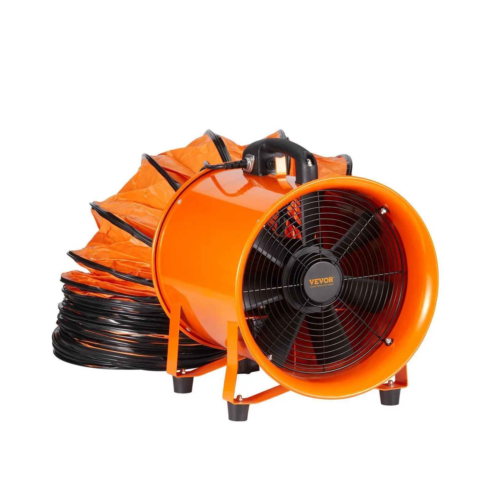 VEVOR Portable High Power Industrial Fan, 12in Steel Frame Heavy Duty Cylinder Blower with 33ft Duct Hose, 585W 3198CFM Shop Exhaust Blower for Dust Sucking, Smoke Removal in Home/Workplace