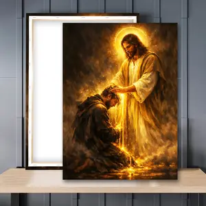 1pc Wooden Framed, Powerful Jesus Healing Prayer Artwork, Christ Heals Man  Christian Faith Wall Art Canvas Poster, Faith Based Religious Art Print Painting, Spiritual Wall Pictures, Ideal For Bathroom, Bedroom, Office, Living Room, Easter Home Decoration
