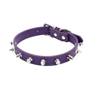 Serijoars Spiked Dog Collar Spiky Cat Collar PU Leather Adjustable Pet Collar Kitten Spiked Collar (M Purple)