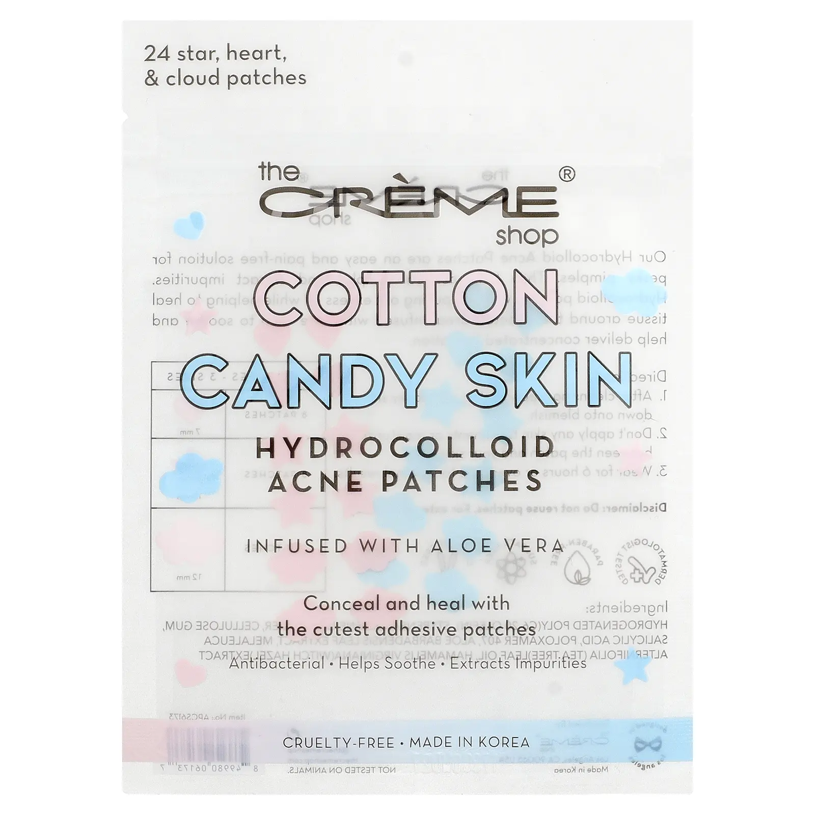The Creme Shop Cotton Candy Skin, Hydrocolloid Acne Patches, Star, Heart & Cloud, 24 Patches | HSA/FSA Eligible