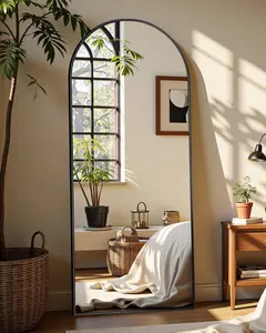 Arched Full Length Floor Mirror, 56”–68” Full Body Standing Mirror with Thin Aluminum Frame, Leaning or Freestanding for Bedroom & Living Room