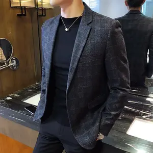 Business checked  for men, slim-fit single-button , large-size men's outerwear, single-breasted  jacket suit Menswear Formal Workwear Long Sleeve Dark Gray Beige Wetsuit Plain