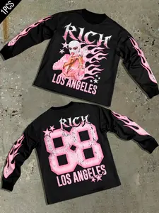 Men's Slim-Fit Long Sleeve T-Shirt, Graphic Money Mask Print, Casual Street Style, All-Season Wear, Unisex Fashion Tee