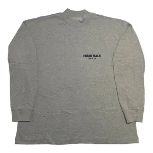 Men's Fear of God Essentials Mock Neck Long Sleeve Pullover Hoodie, Casual Sweatshirt Top, Dark Oatmeal
