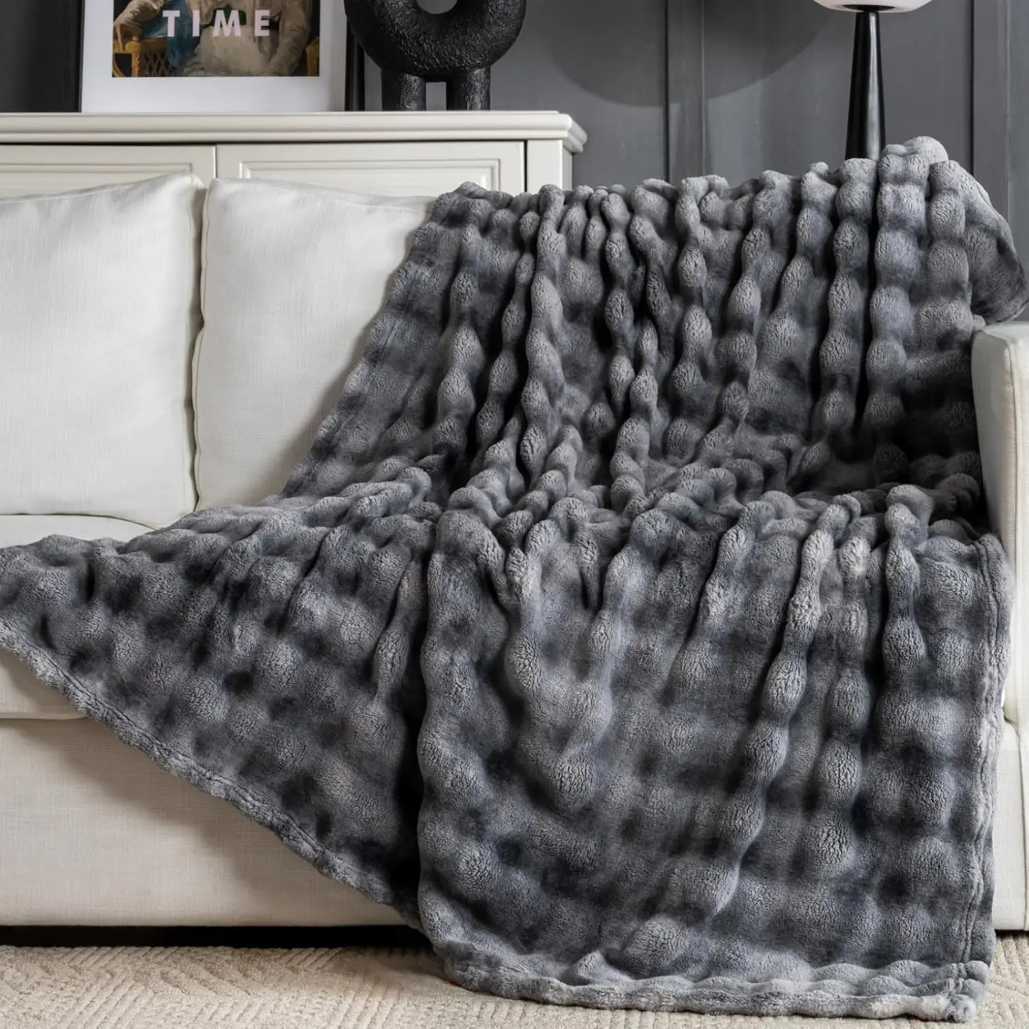 Cozy Throw Blanket for Couch, Fluffy Fuzzy Plush Bubble Blanket, Fuzzy Soft Plush Thick Bubble Blanket for Sofa Bedroom Living Room, Bubble Luxury Plush Bedding Set, Cloud-Like Soft & Cozy for Winter, Room Decor Aesthetic