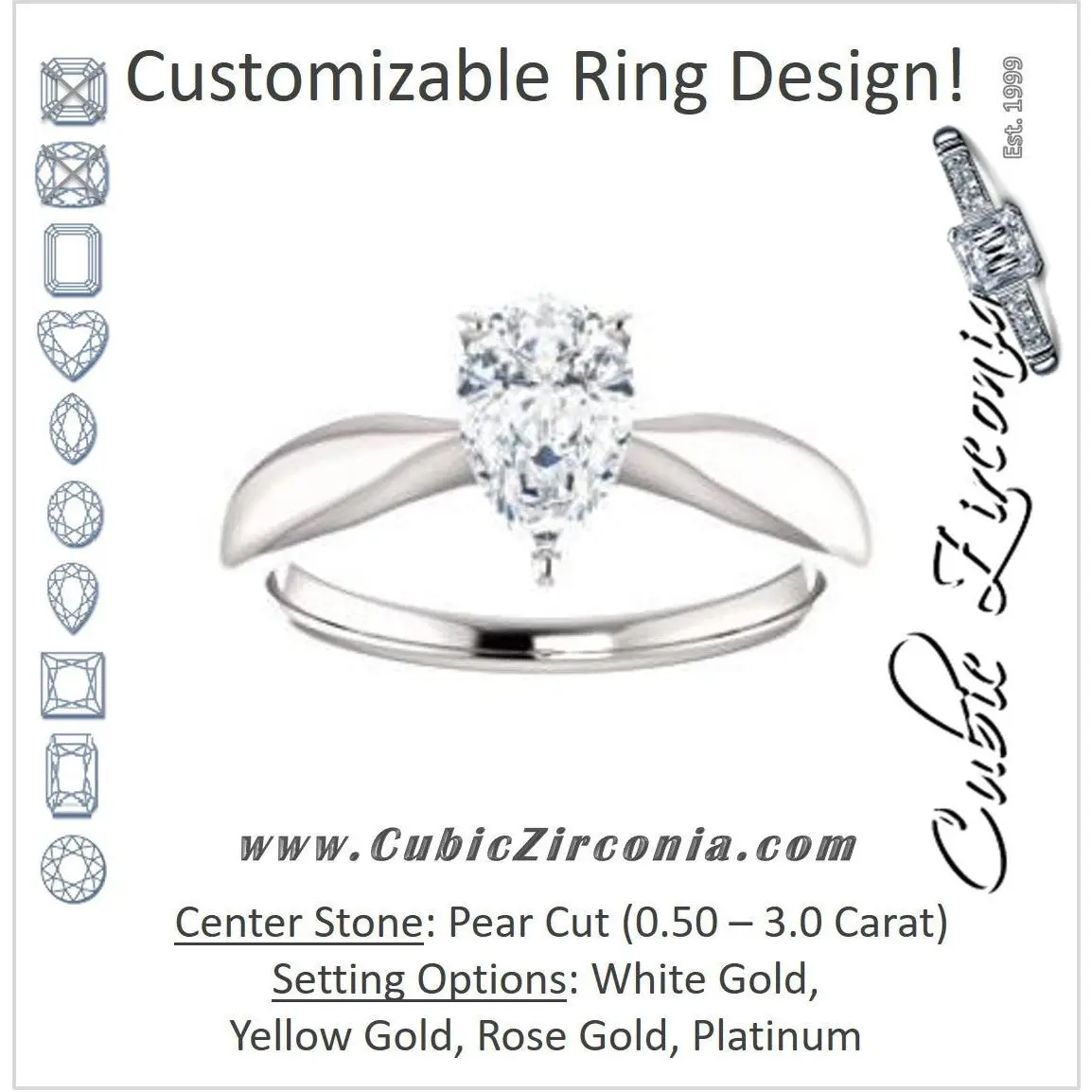 Cubic Zirconia Engagement Ring- The Nyah (Customizable Pear Cut Solitaire with Tapered Bevel Band)