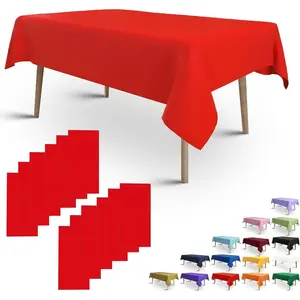 Red Plastic Tablecloth, Disposable Red Table Cloths Plastic 54x108 Inch Size for 6-8 Foot Rectangle Table Indoor/Outdoor Parties Birthdays Weddings Anniversary - 1 Pack, Red