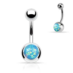 Aqua Opal Glitter Belly Ring